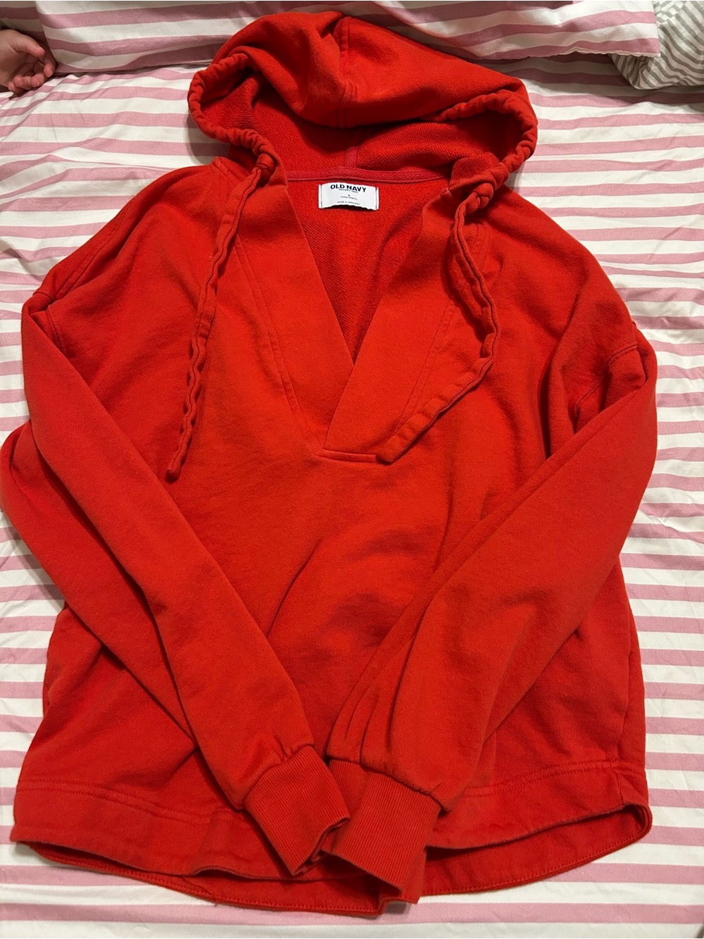 Old Navy Bright Red V-Neck Hoodie Pullover